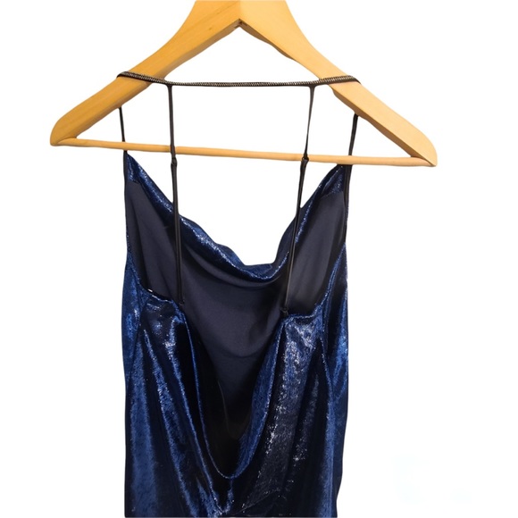 Halston Heritage Metallic Velvet Short Slip Dress Navy Blue size 8 NWT - Picture 4 of 8